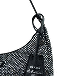 Prada Black Satin/Saffiano Leather Trim  Re-Edition Crystal-Studded Mini Pochette 2005
