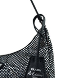Prada Black Satin/Saffiano Leather Trim  Re-Edition Crystal-Studded Mini Pochette 2005
