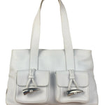 Burberry White Pebbled Leather Shoulder Bag