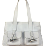 Burberry White Pebbled Leather Shoulder Bag