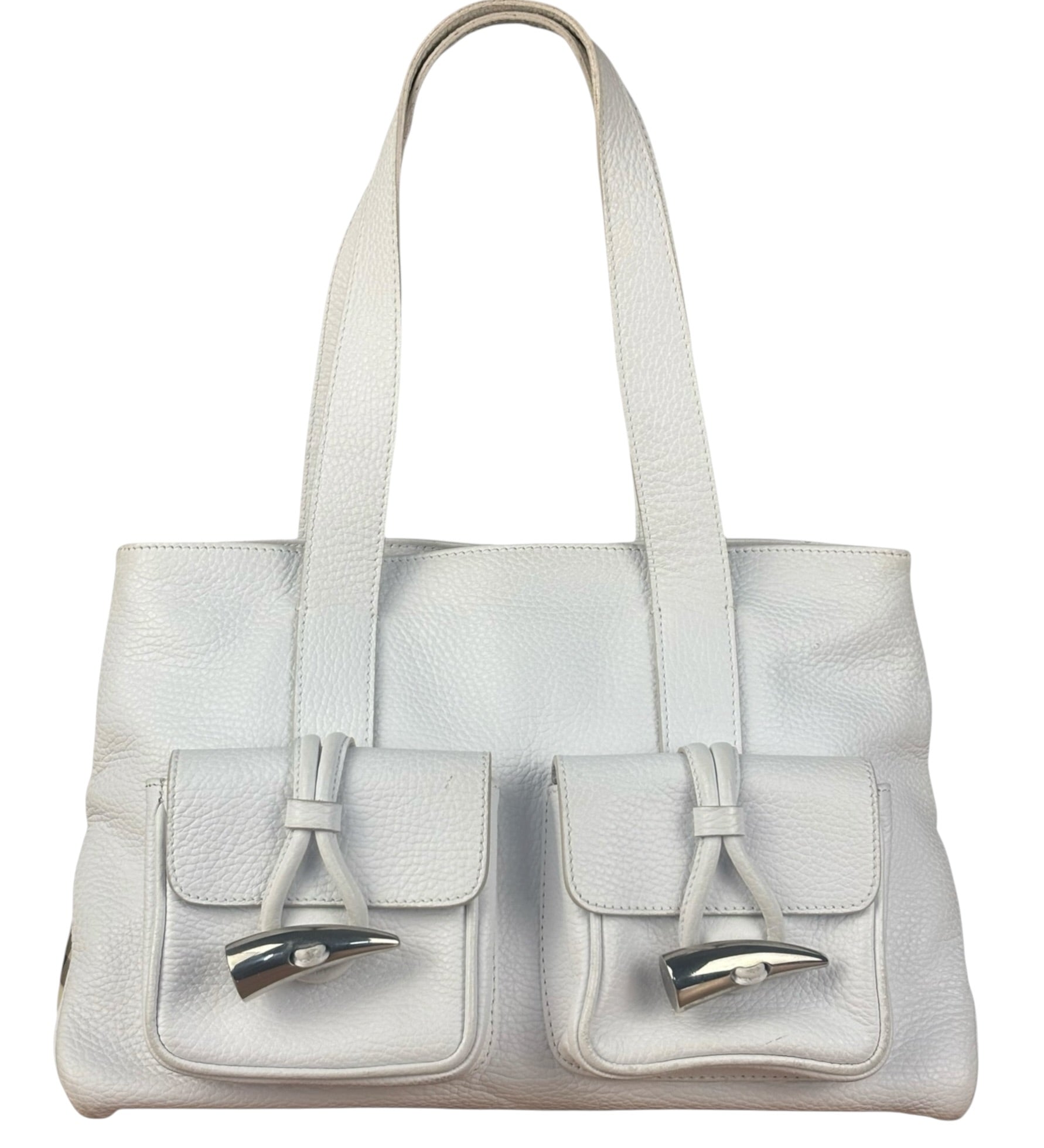 Burberry White Pebbled Leather Shoulder Bag