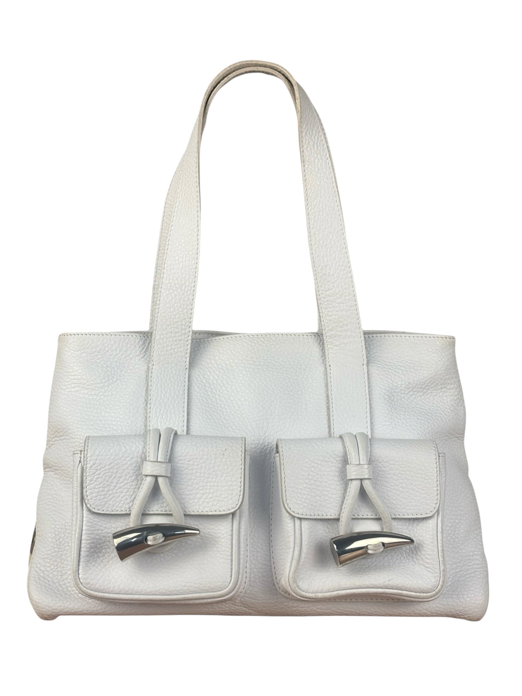 Burberry White Pebbled Leather Shoulder Bag