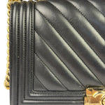 Chanel Black Chevron Leather Boy Medium Flap Bag 2017