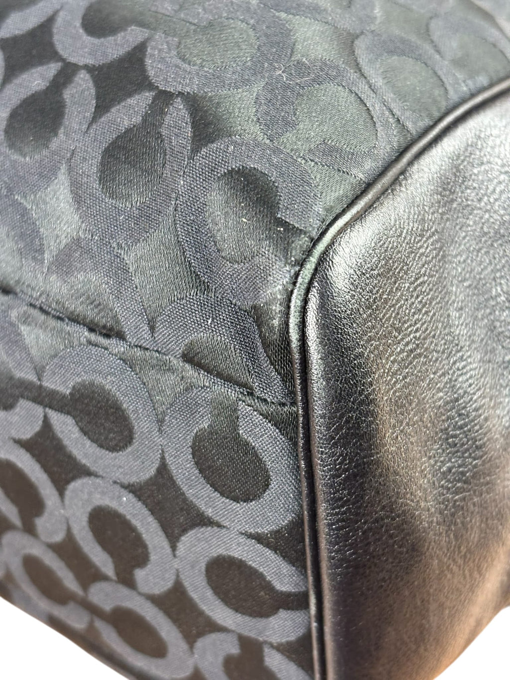 Coach Black Leather Trim Madison Op Art Sateen Phoebe Shoulder Bag