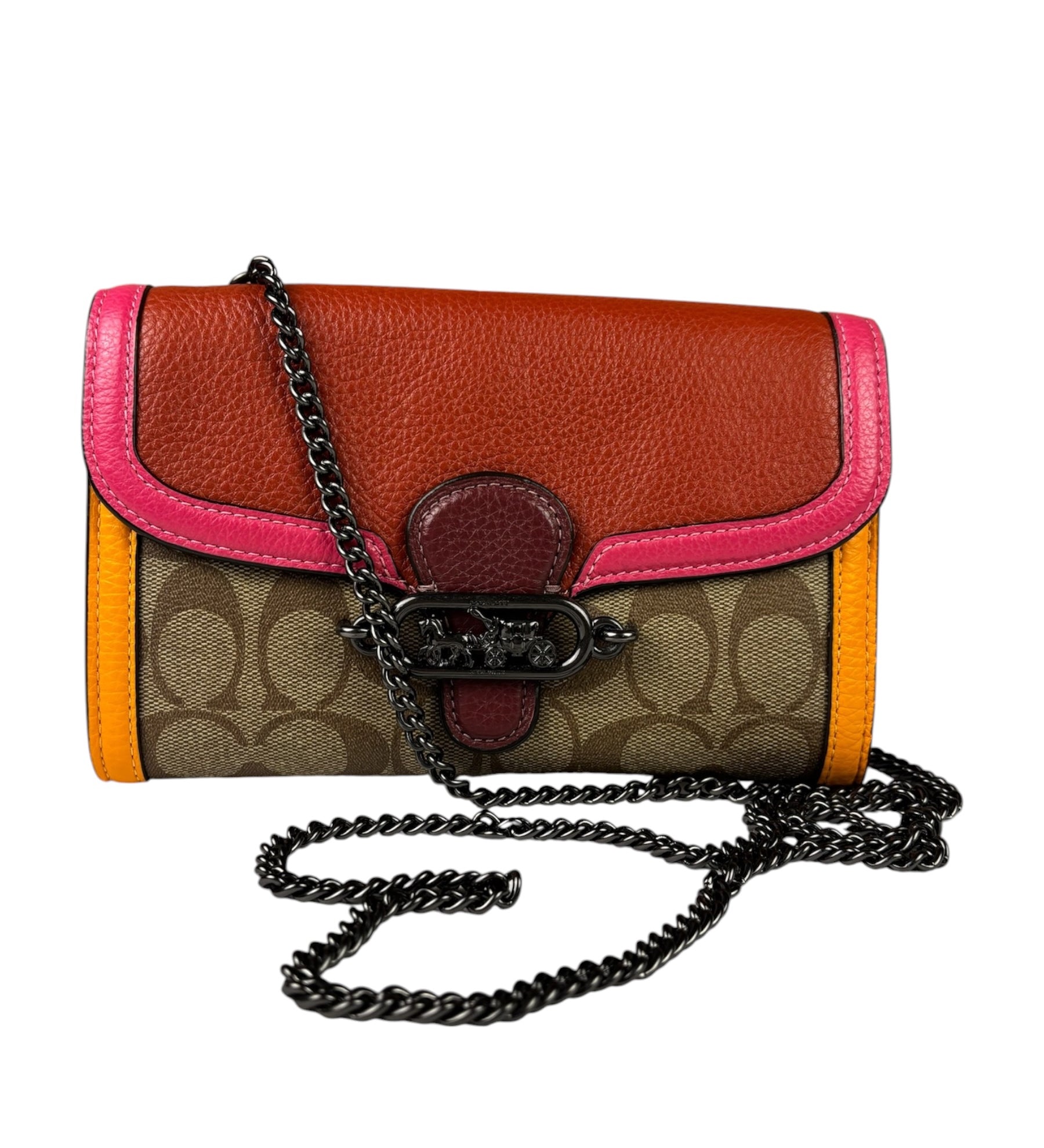 Coach Colorblock Leather Jade Wallet On Chain
