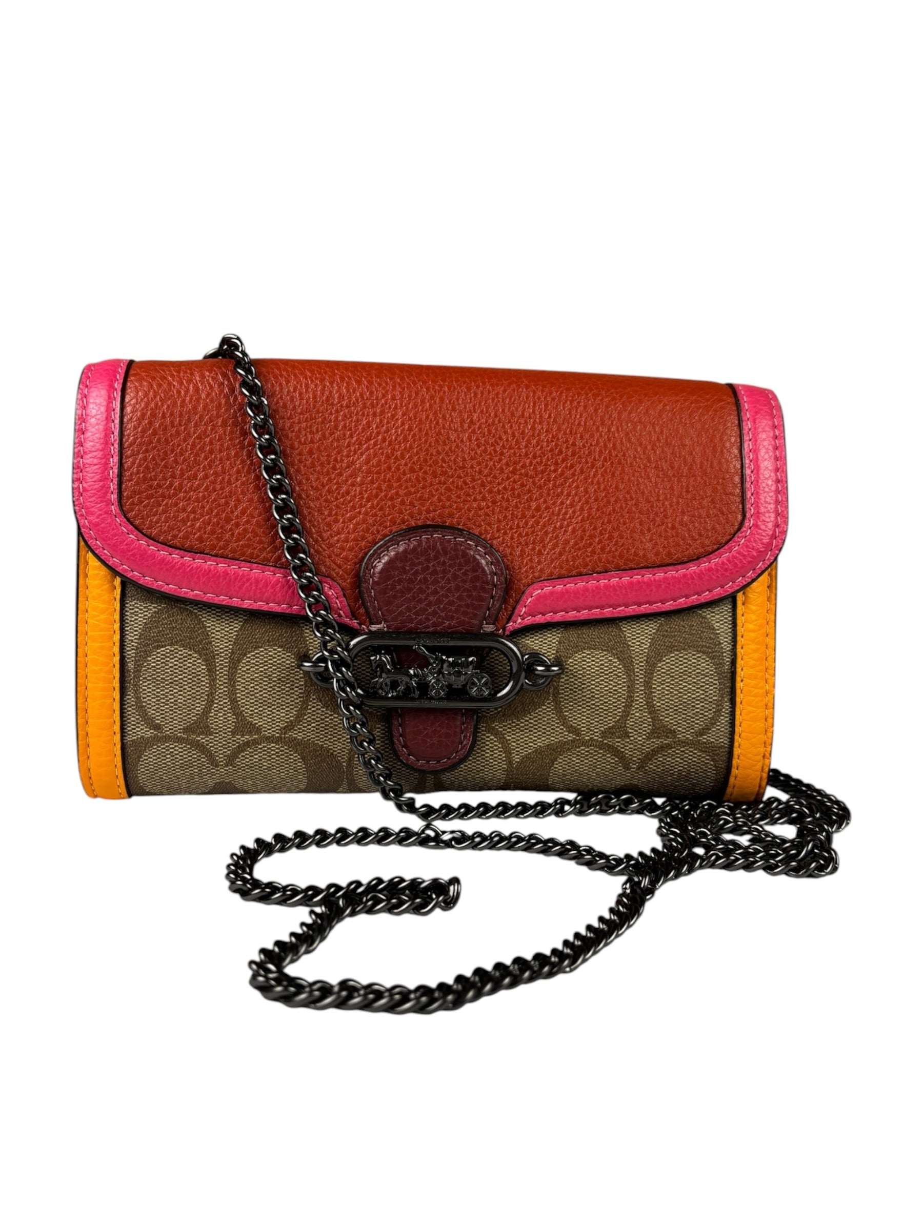 Coach Colorblock Leather Jade Wallet On Chain