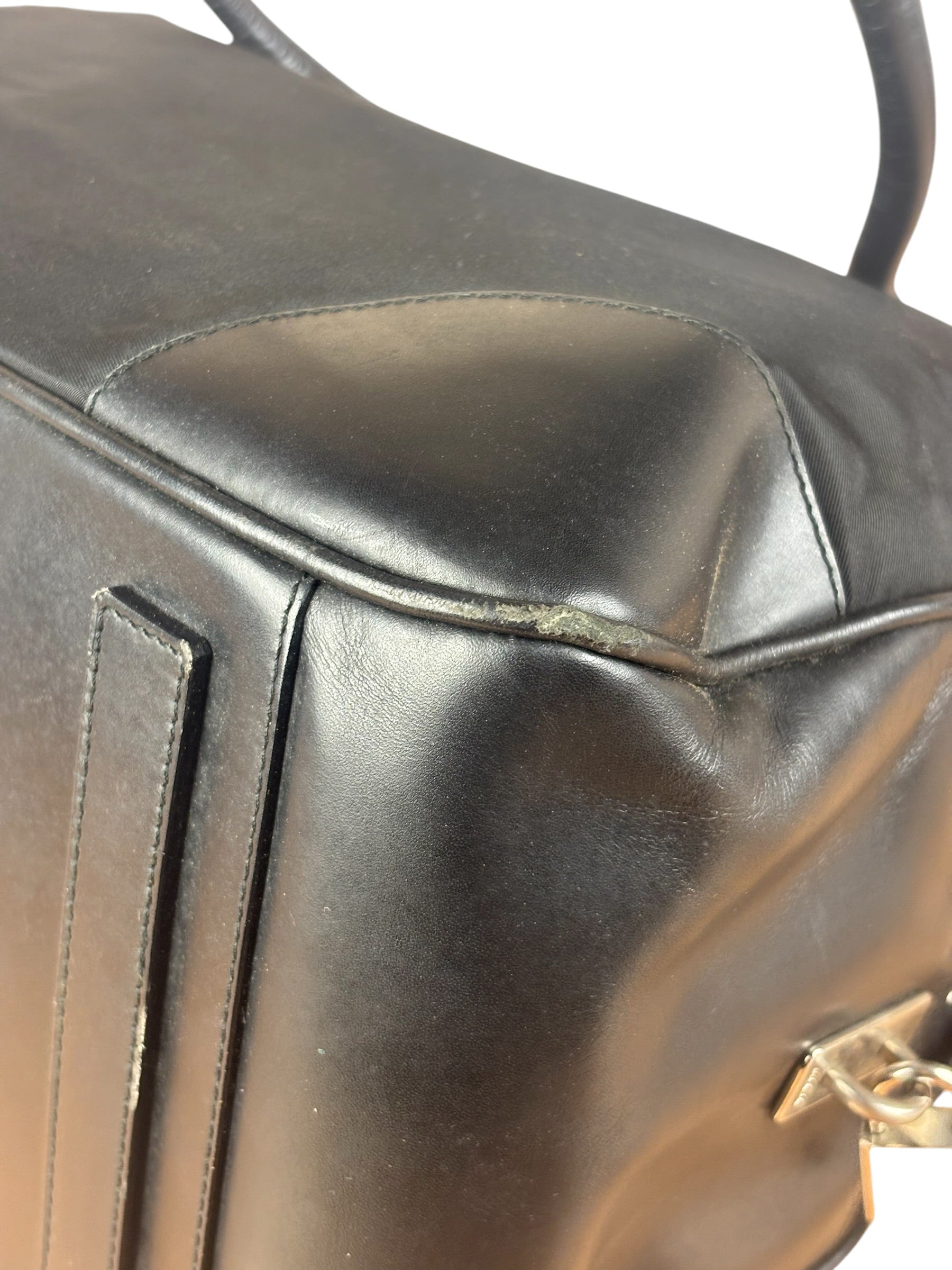 Prada Black Leather Tessuto Nylon Bowler Bag