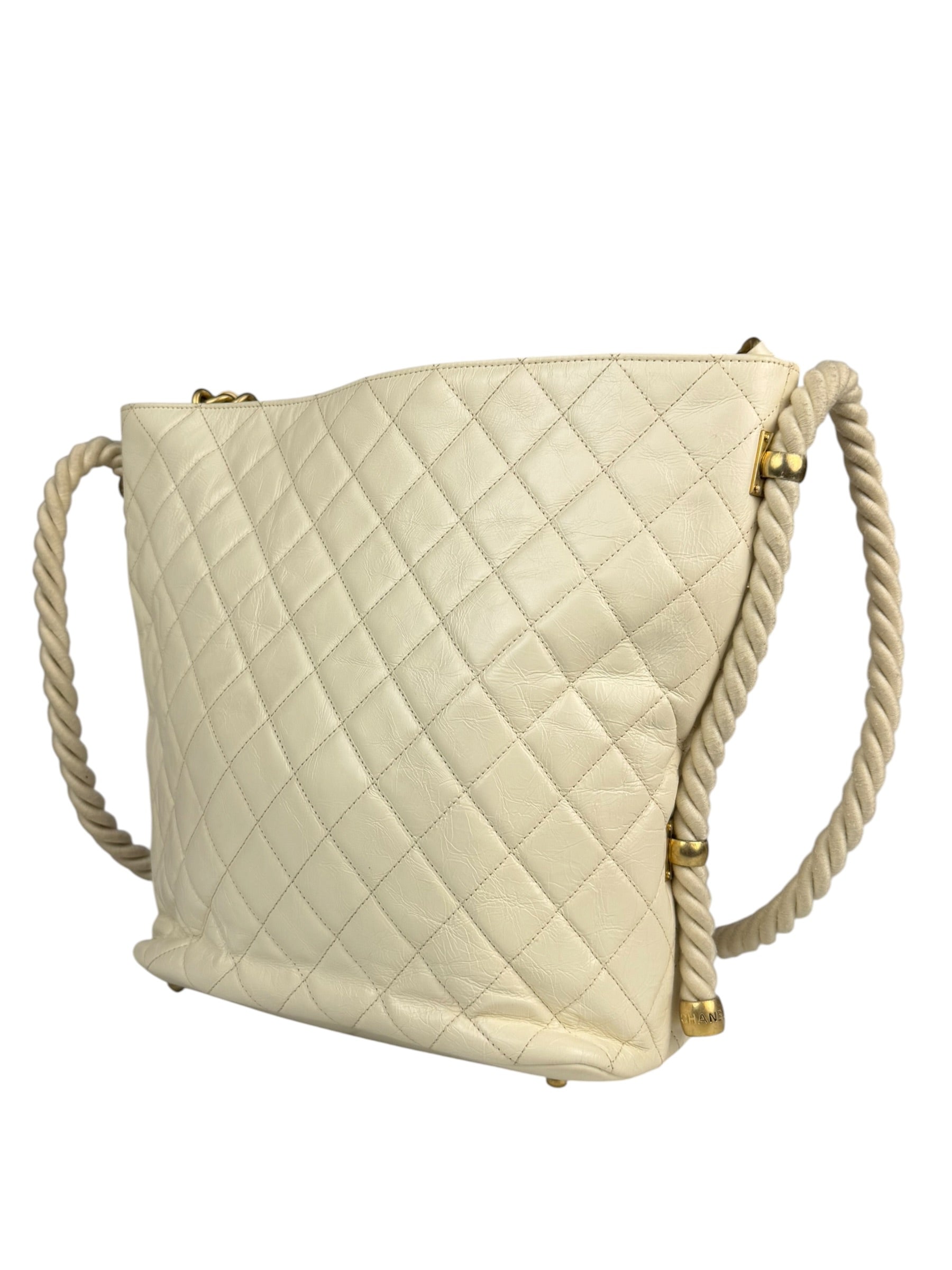 Chanel Ivory Crumpled Leather Vogue Rope Hobo Bag 2019