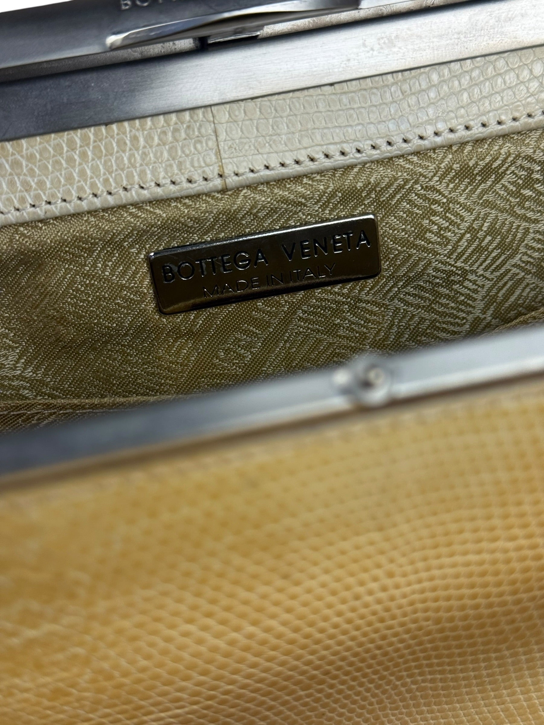 Bottega Veneta Vintage Yellow Lizard Print Clasp Handbag