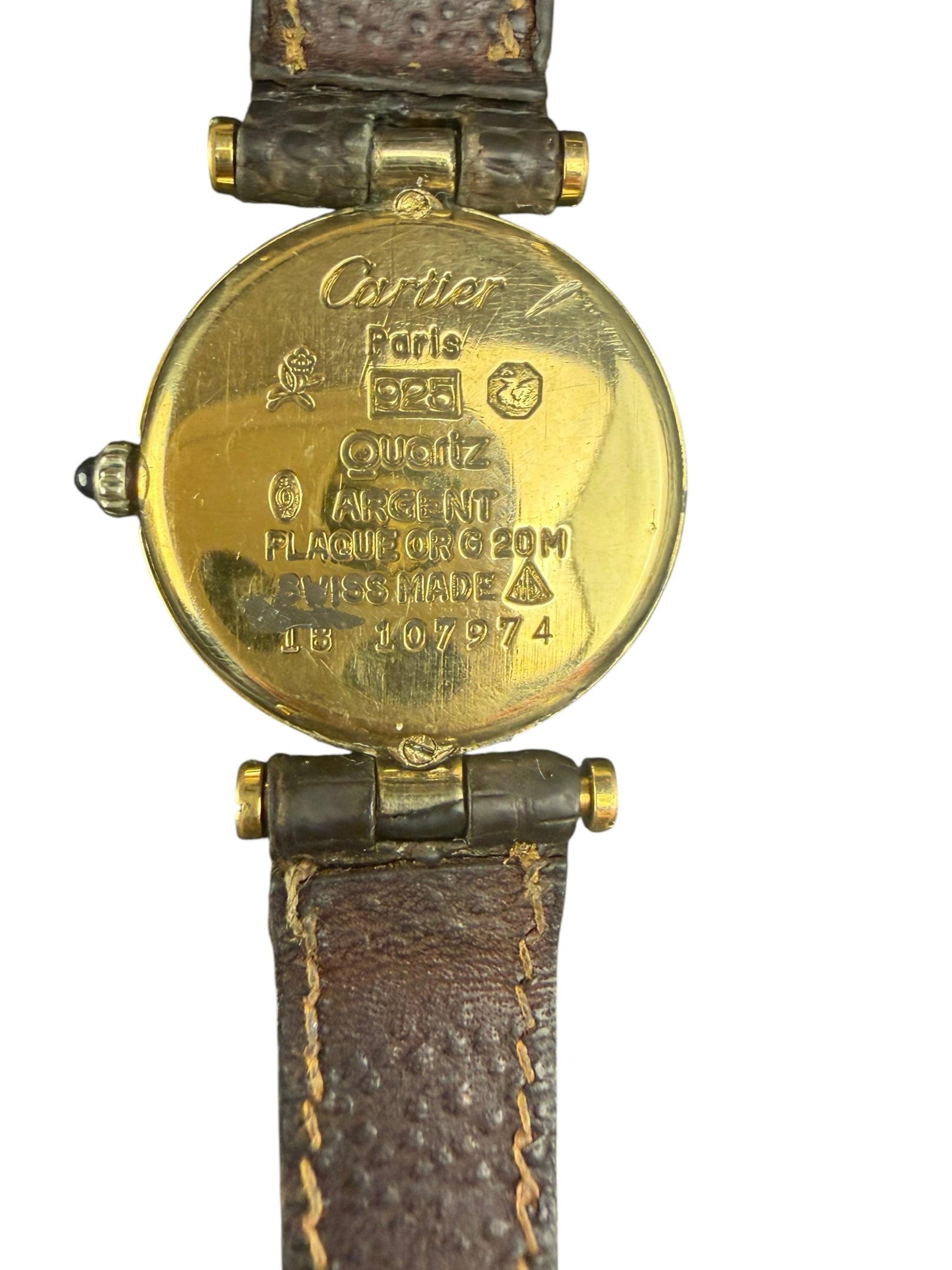 Cartier Must De Vendome Vermeil Cream Roman Dial Brown Strap