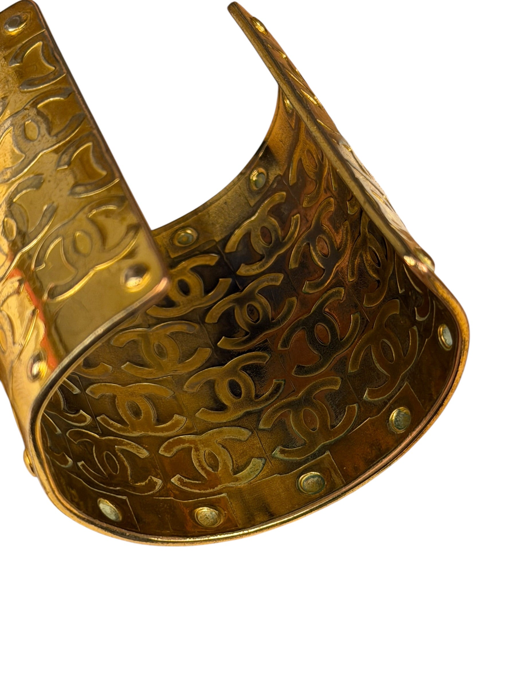 Chanel Vintage Gold CC Print Cuff Bracelet