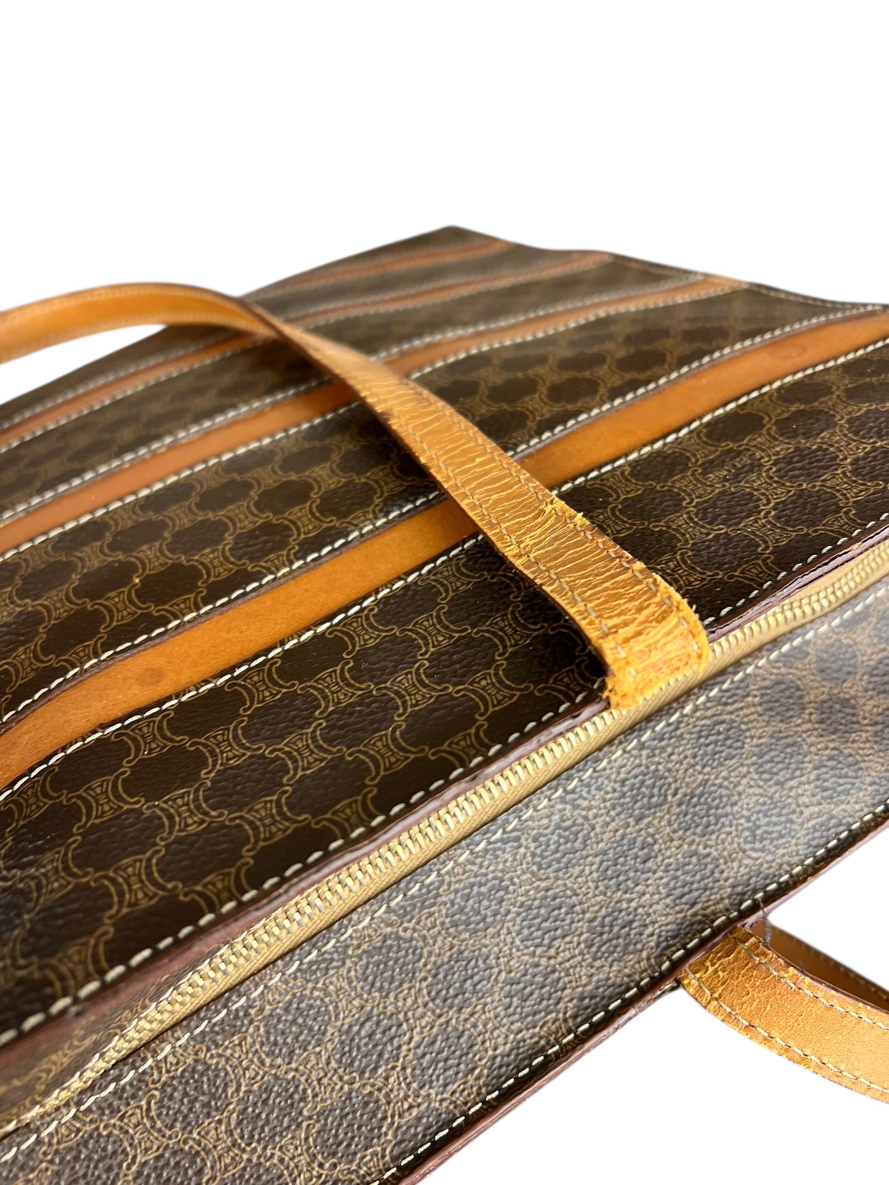 Celine Vintage Macadam Striped Shoulder Tote