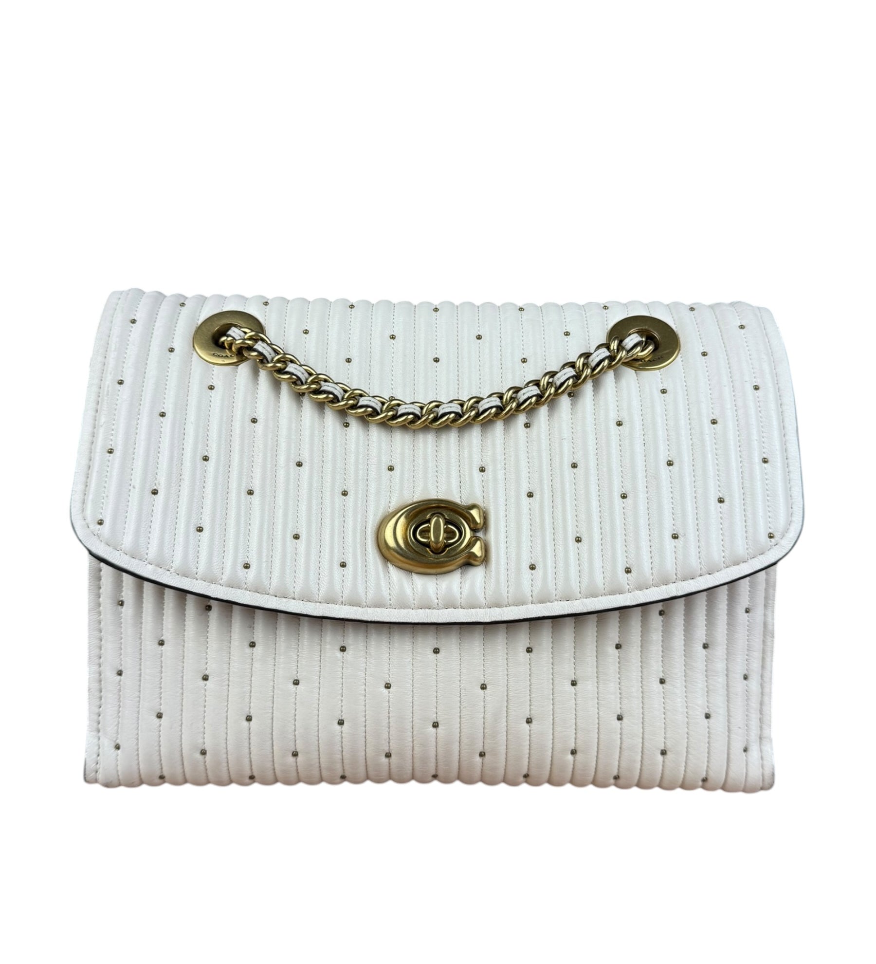 Coach Ivory Leather Studded Parker Shoulder Bag