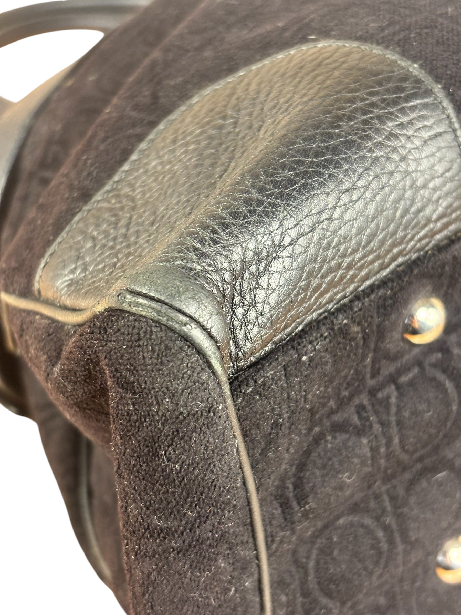 Salvatore Ferragamo Black Leather Trim Gancini Monogram Canvas Shoulder Bag