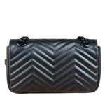 Gucci Black Leather GG Logo Marmont Noir Matelasse Shoulder Bag