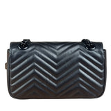 Gucci Black Leather GG Logo Marmont Noir Matelasse Shoulder Bag