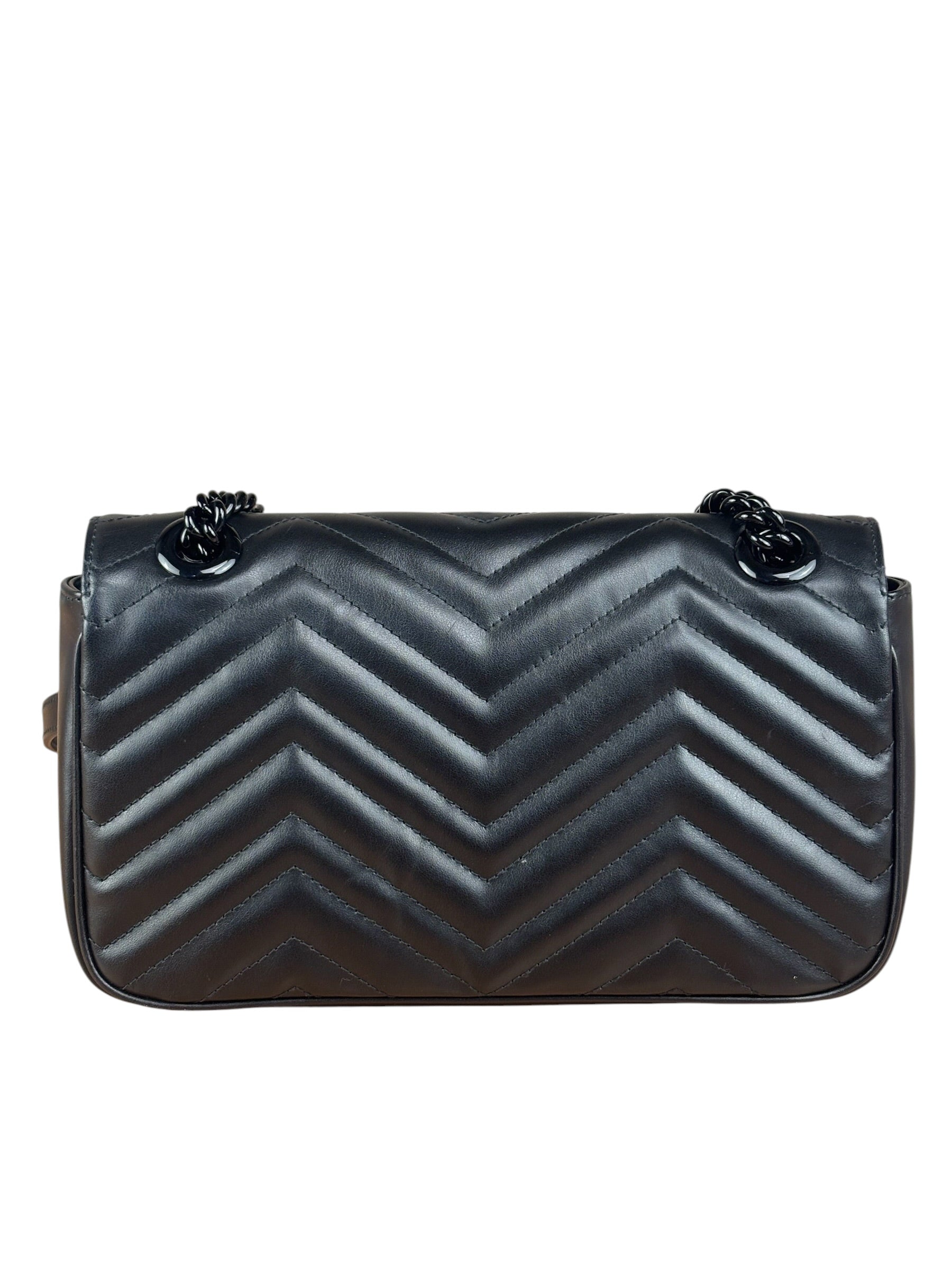 Gucci Black Leather GG Logo Marmont Noir Matelasse Shoulder Bag