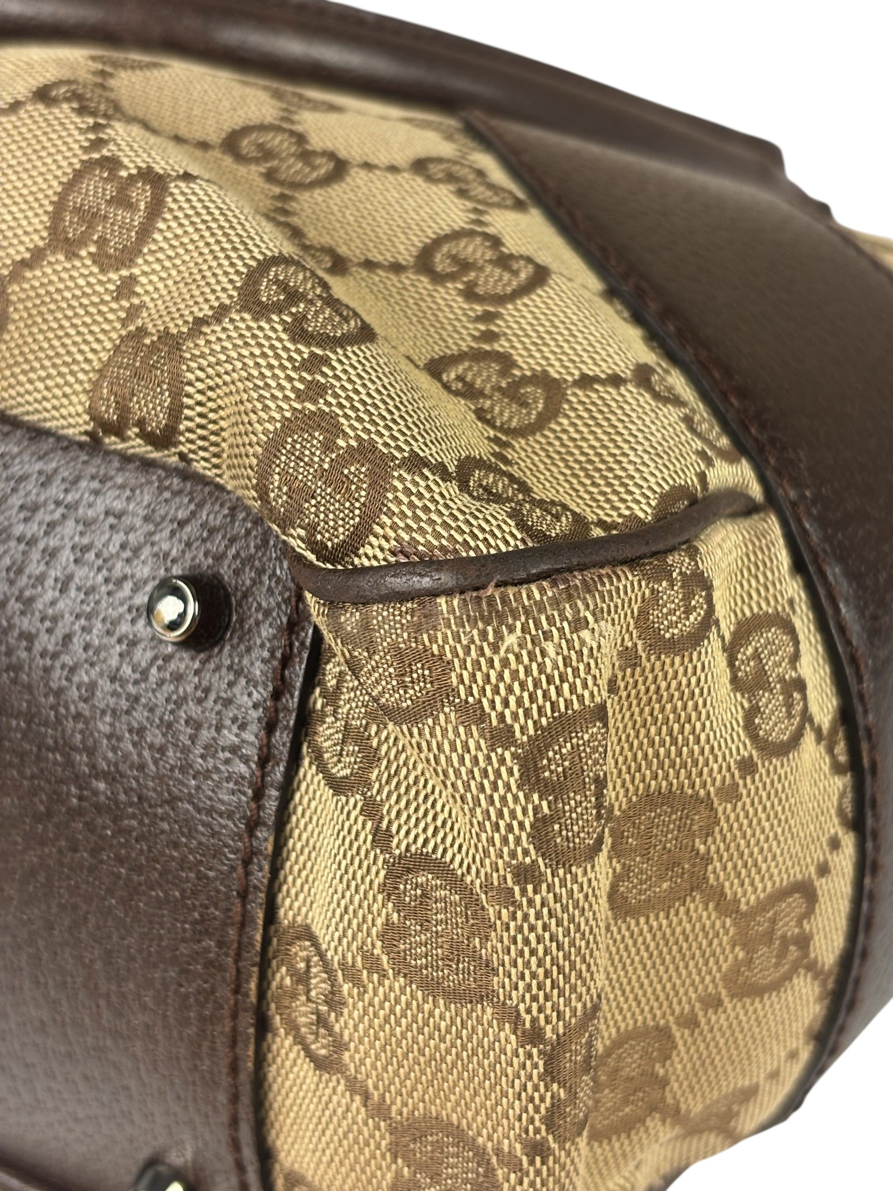 Gucci Brown Leather Trim GG Supreme Shoulder Bag