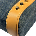 Fendi Blue/Brown Denim/Leather Trim Studded Shoulder Bag