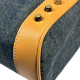 Fendi Blue/Brown Denim/Leather Trim Studded Shoulder Bag