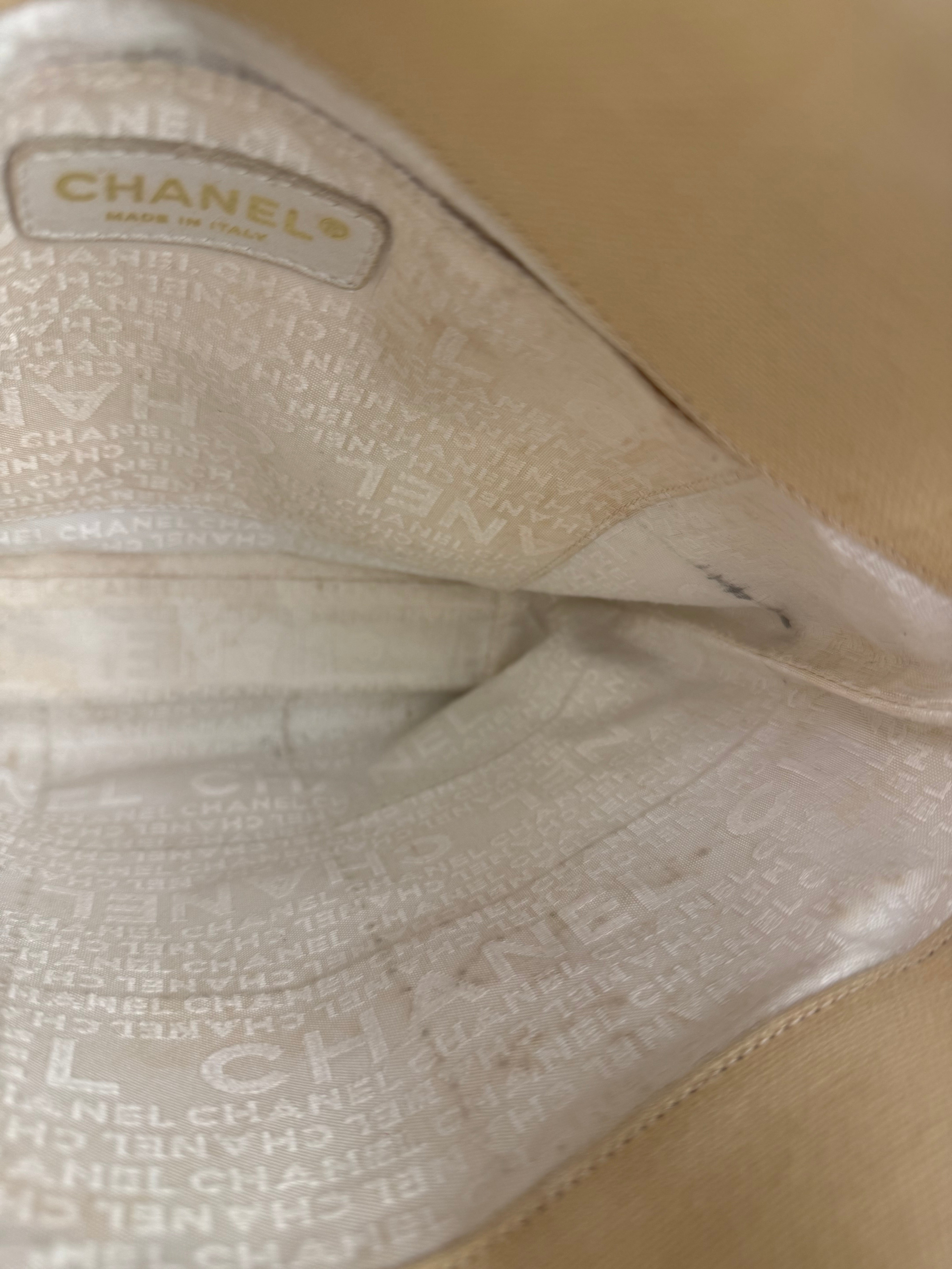 Chanel Vintage Beige Canvas Quilted Chocolate Bar Tote 2003