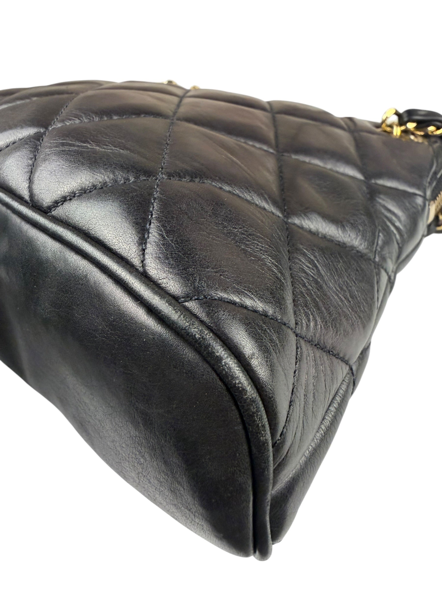 Chanel Vintage Black Quilted Leather Shoulder Bag 1987
