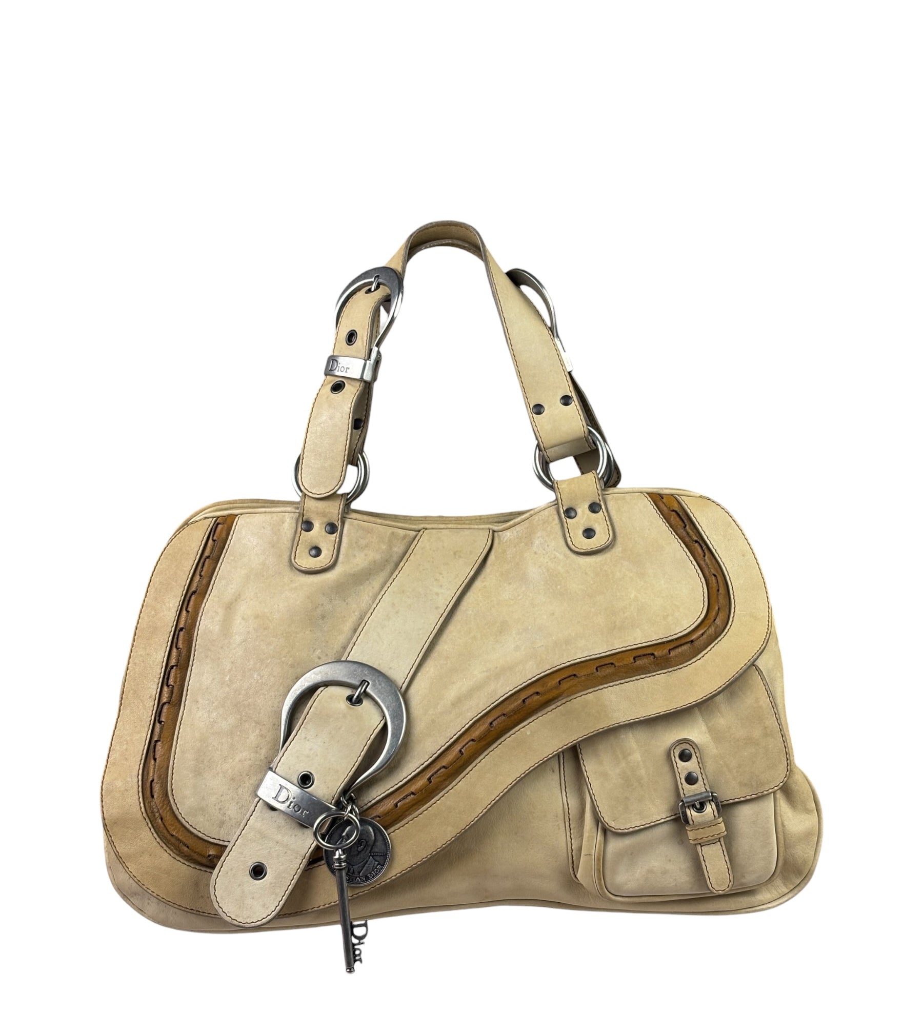 Christian Dior Beige Large Gaucho Double Saddle Shoulder Bag