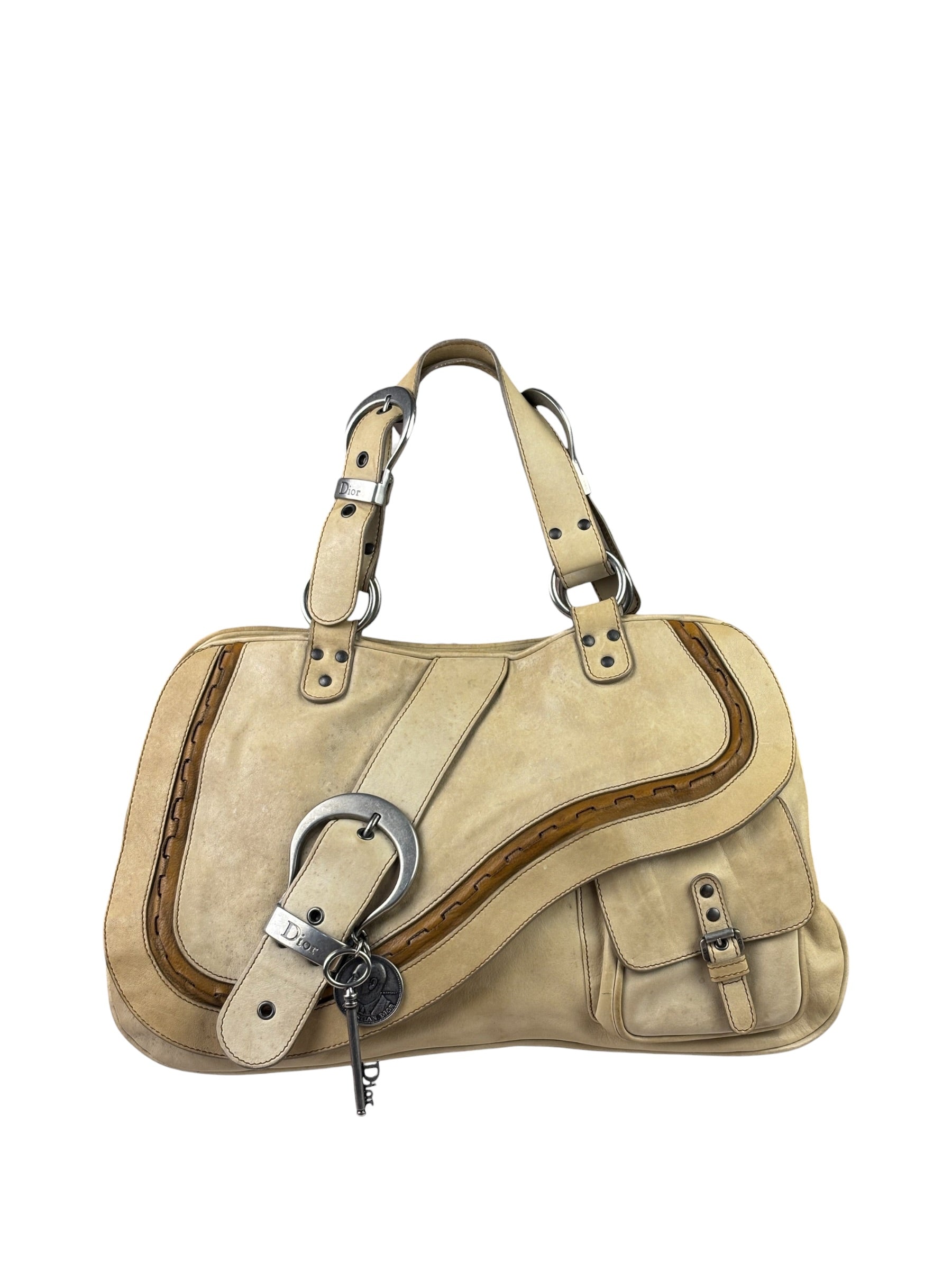 Christian Dior Beige Large Gaucho Double Saddle Shoulder Bag