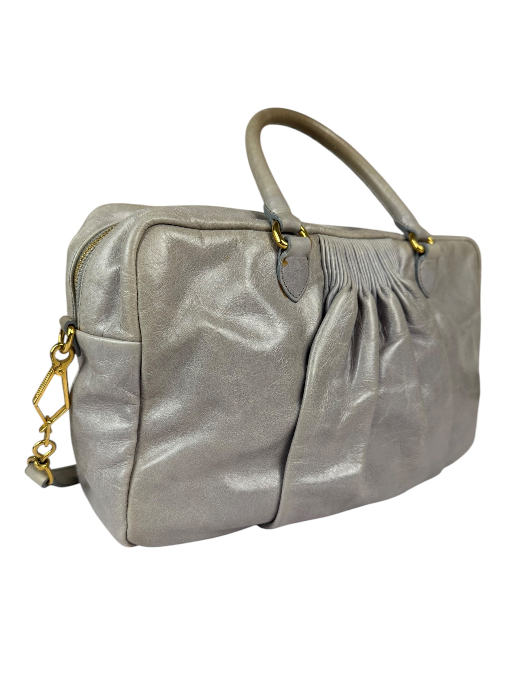 Miu Miu Vintage Pale Grey Vitello Leather Two-Way Bag