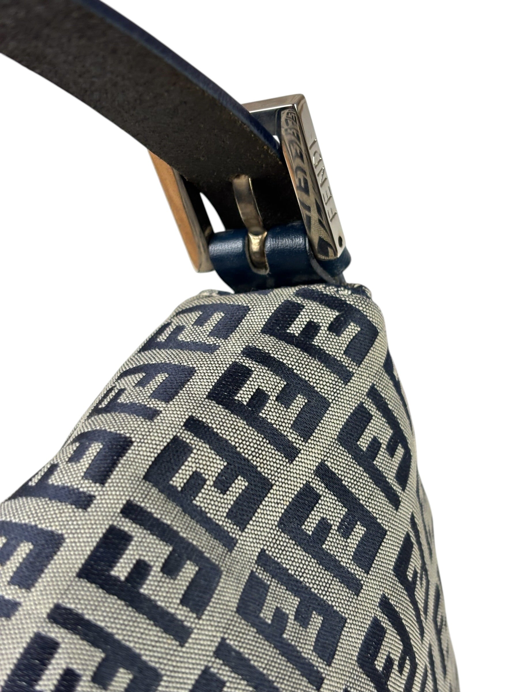 Fendi Navy Leather Trim Baguette