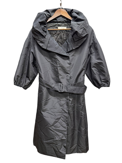 Prada Black Nylon Belted Hooded Trench Short Sleeves Coat