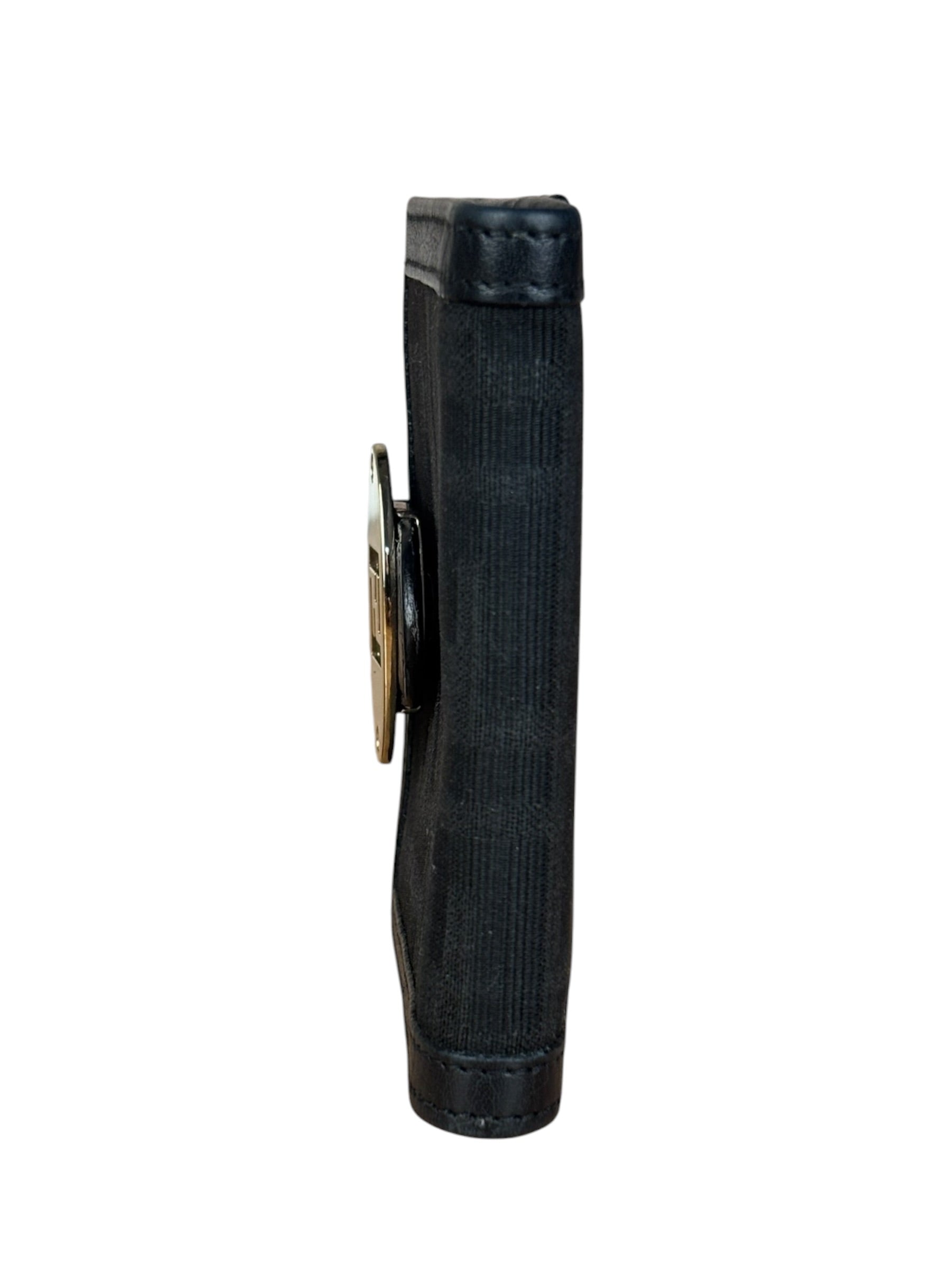Fendi FF Black Canvas Leather Trim Compact Wallet