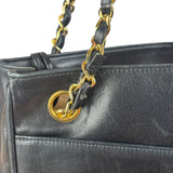 Chanel Vintage Black Leather Quilted Bottom Chain Tote Bag 1987