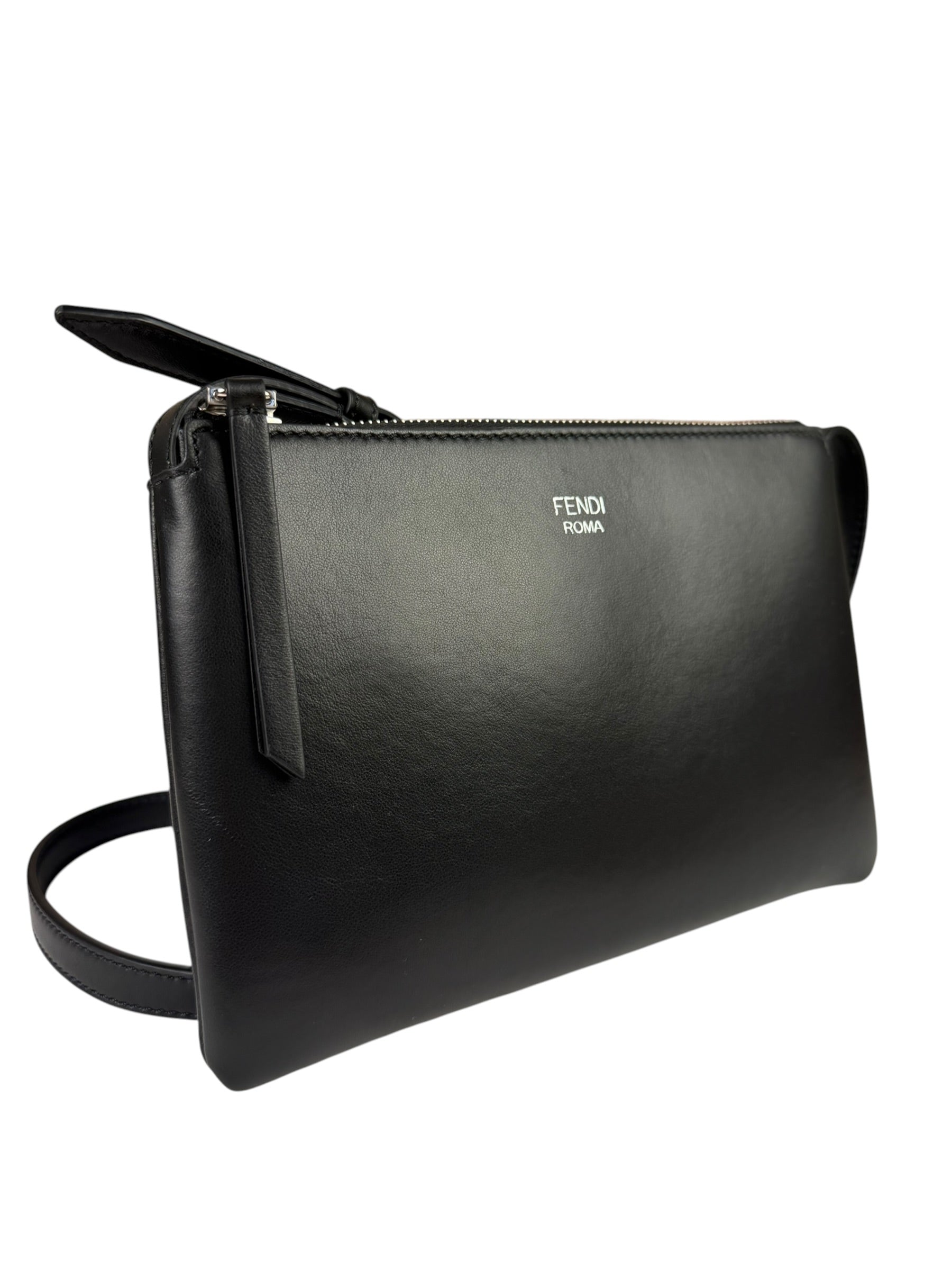 Fendi Roma Black Calf Leather Pochette Crossbody