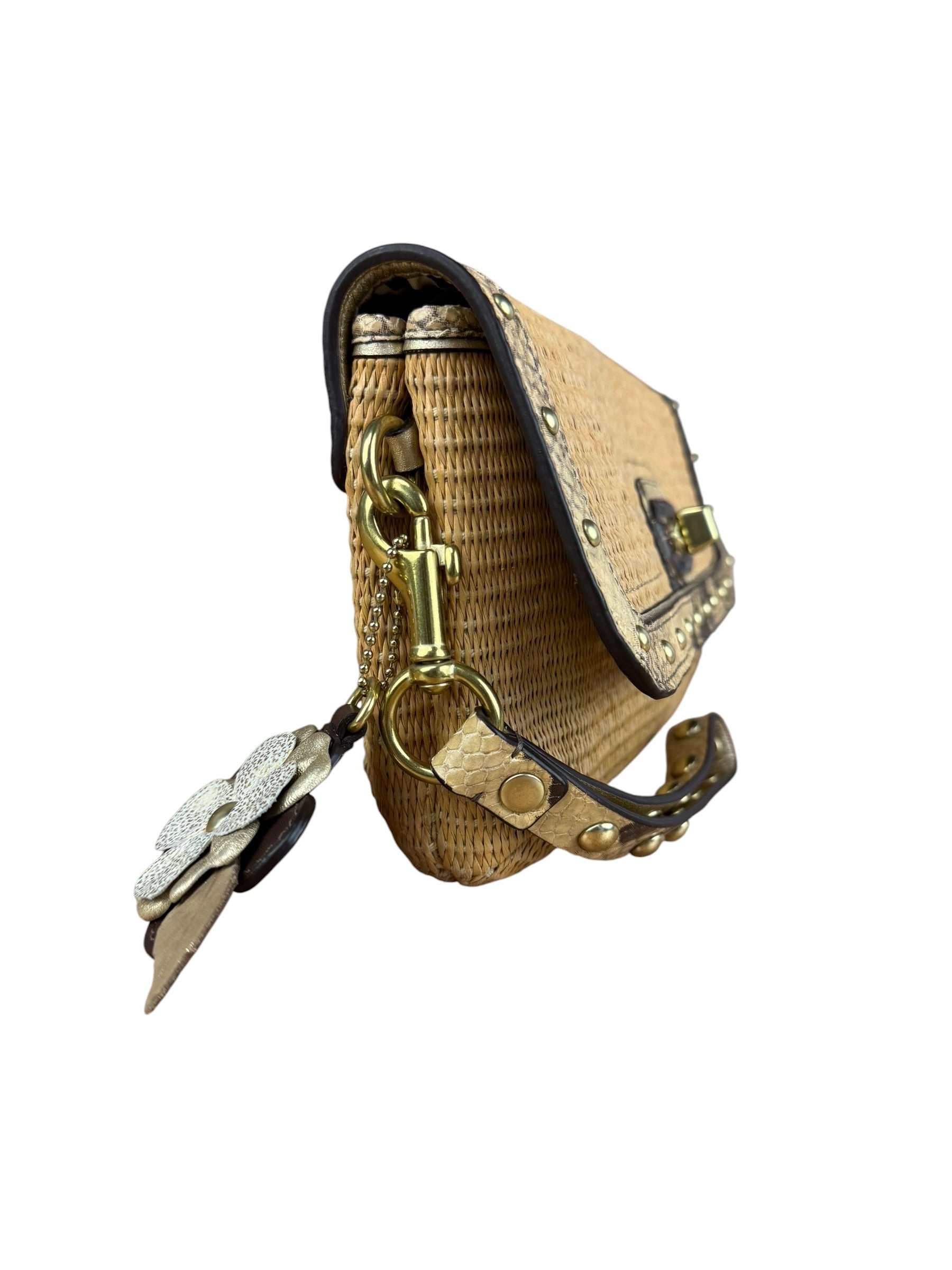 Coach Python-Trimmed Straw Natalie Wristlet