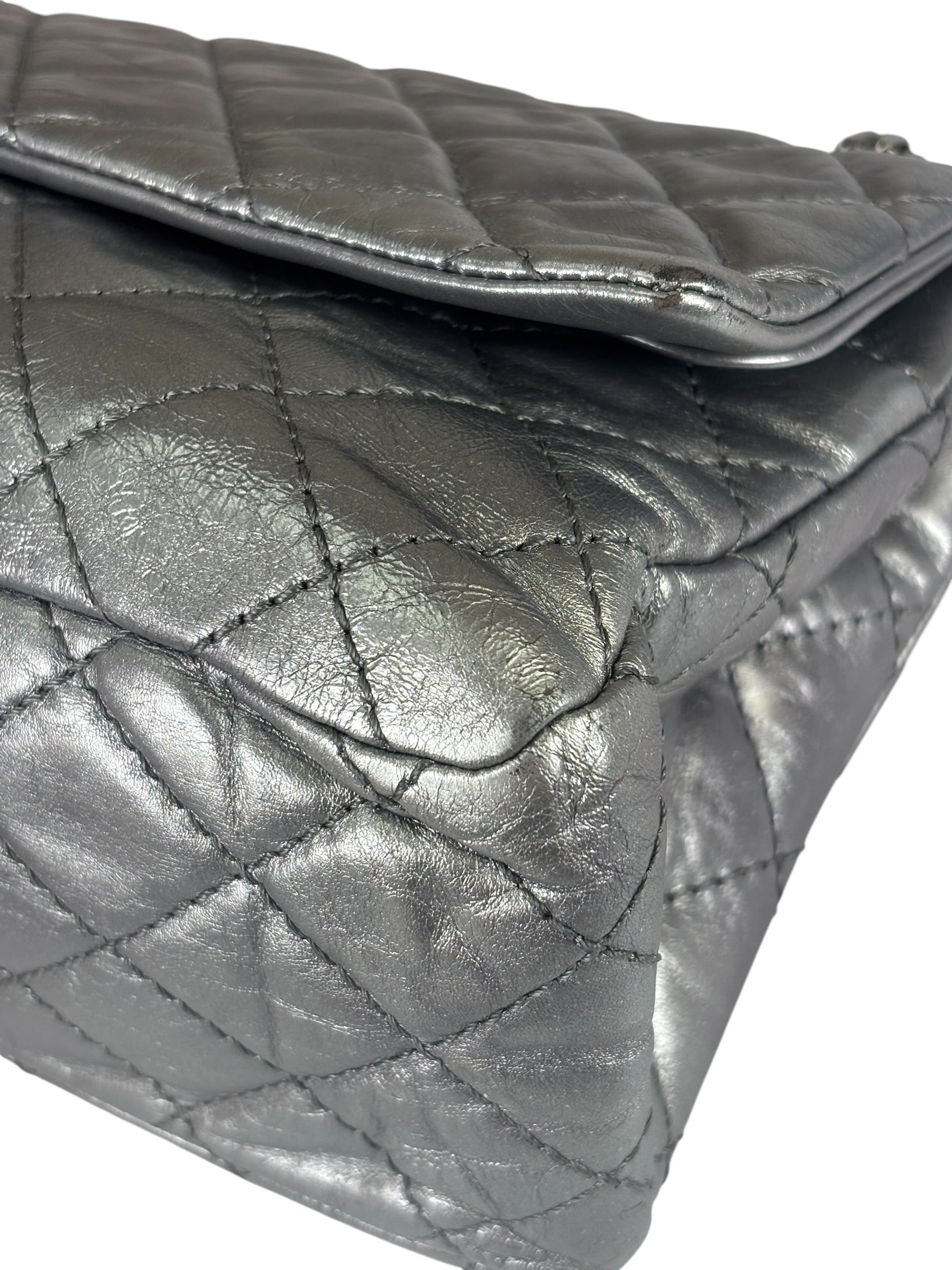 Chanel Metallic Silver Quilted Leather 2.55 Reissue Double Flap Bag 2008