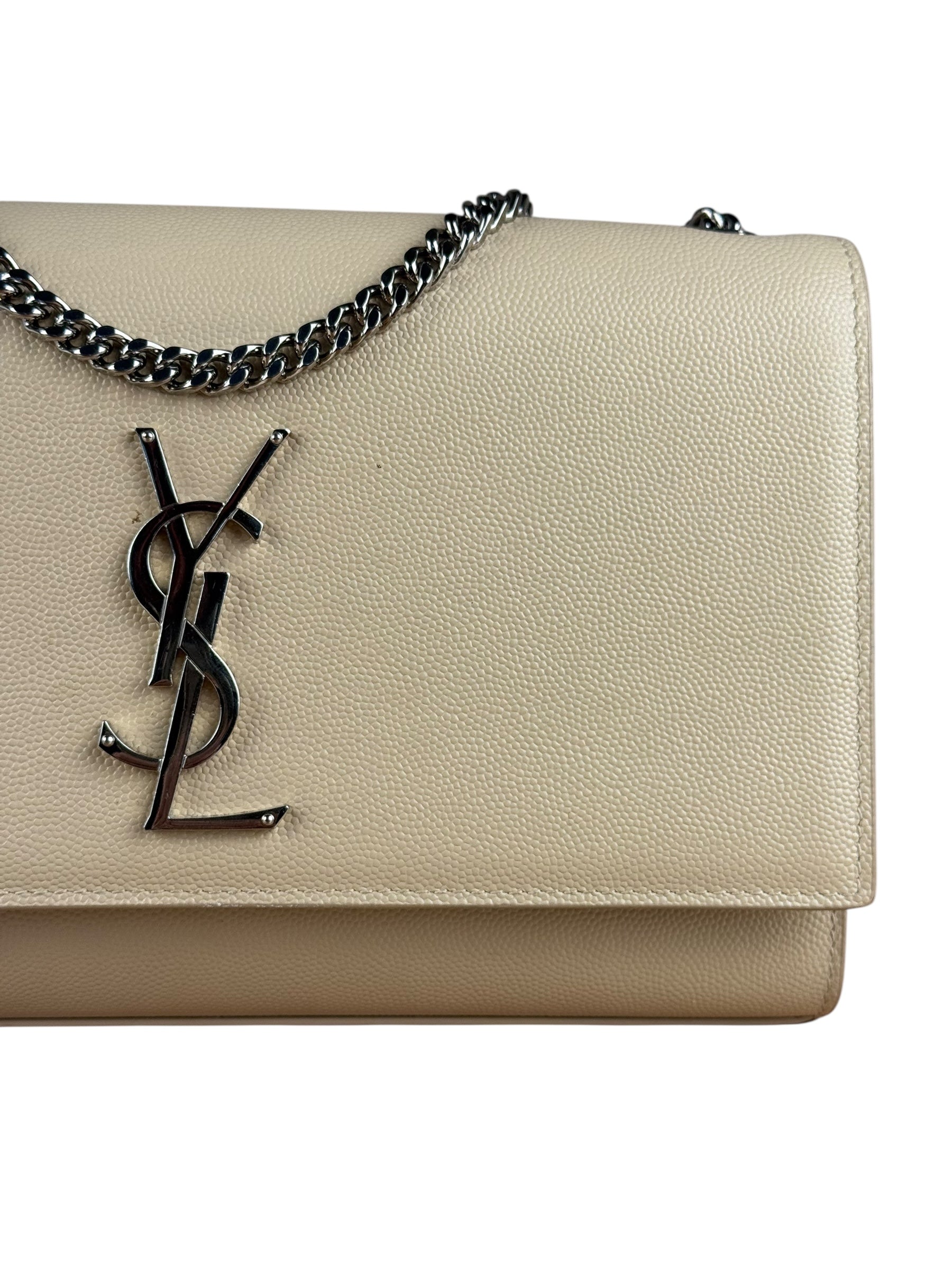 Saint Laurent Kate Grain De Poudre Chain Bag Beige