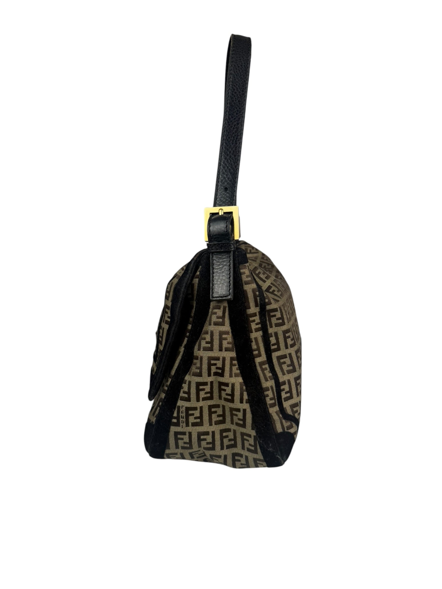 Fendi Black Trim Zucca Mamma Baguette