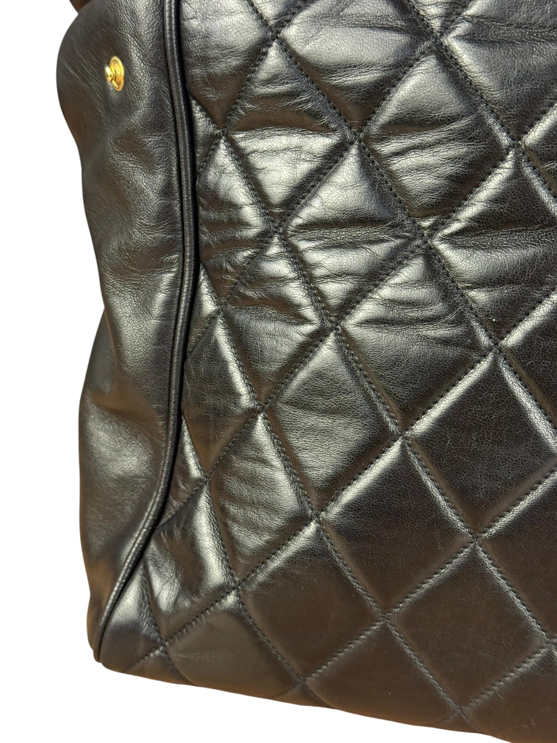 Chanel Black Quilted Leather Chain Shoulder Tote '94-'96