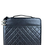 Chanel Black Quilted Caviar Leather Tablet Clutch Case