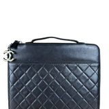 Chanel Black Quilted Caviar Leather Tablet Clutch Case