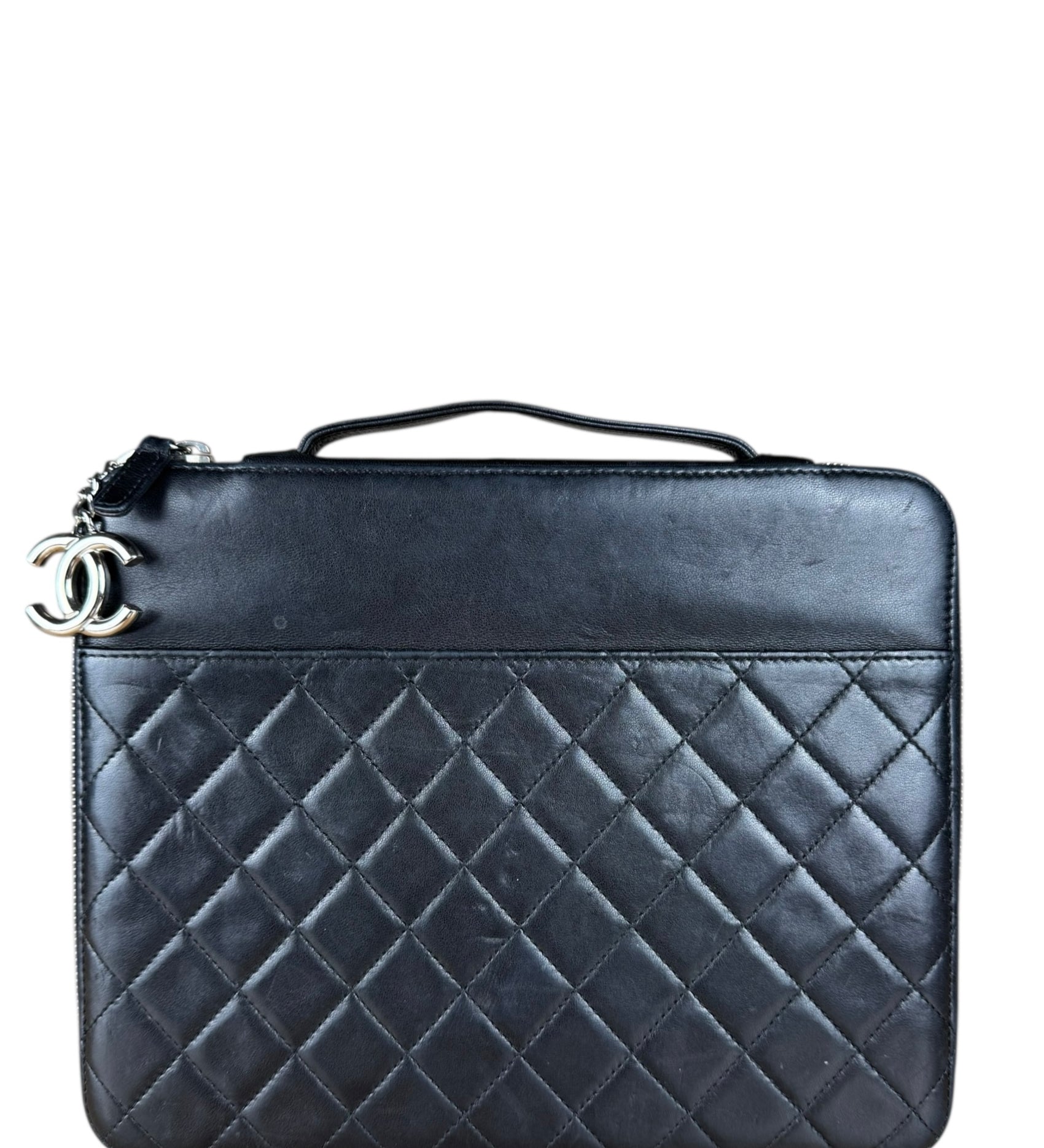 Chanel Black Quilted Caviar Leather Tablet Clutch Case