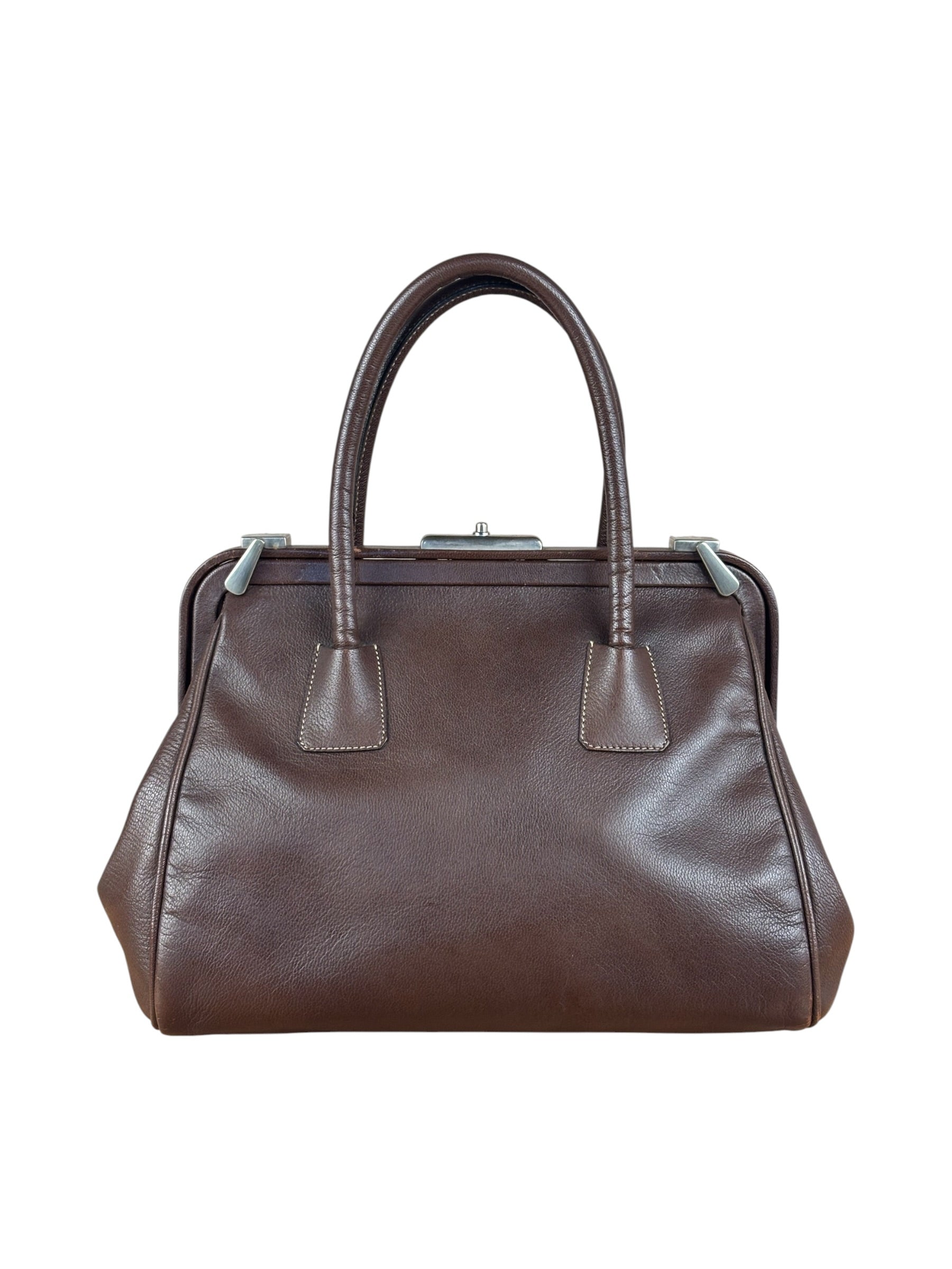 Prada Brown Leather Madras Cerniera Doctor Handbag