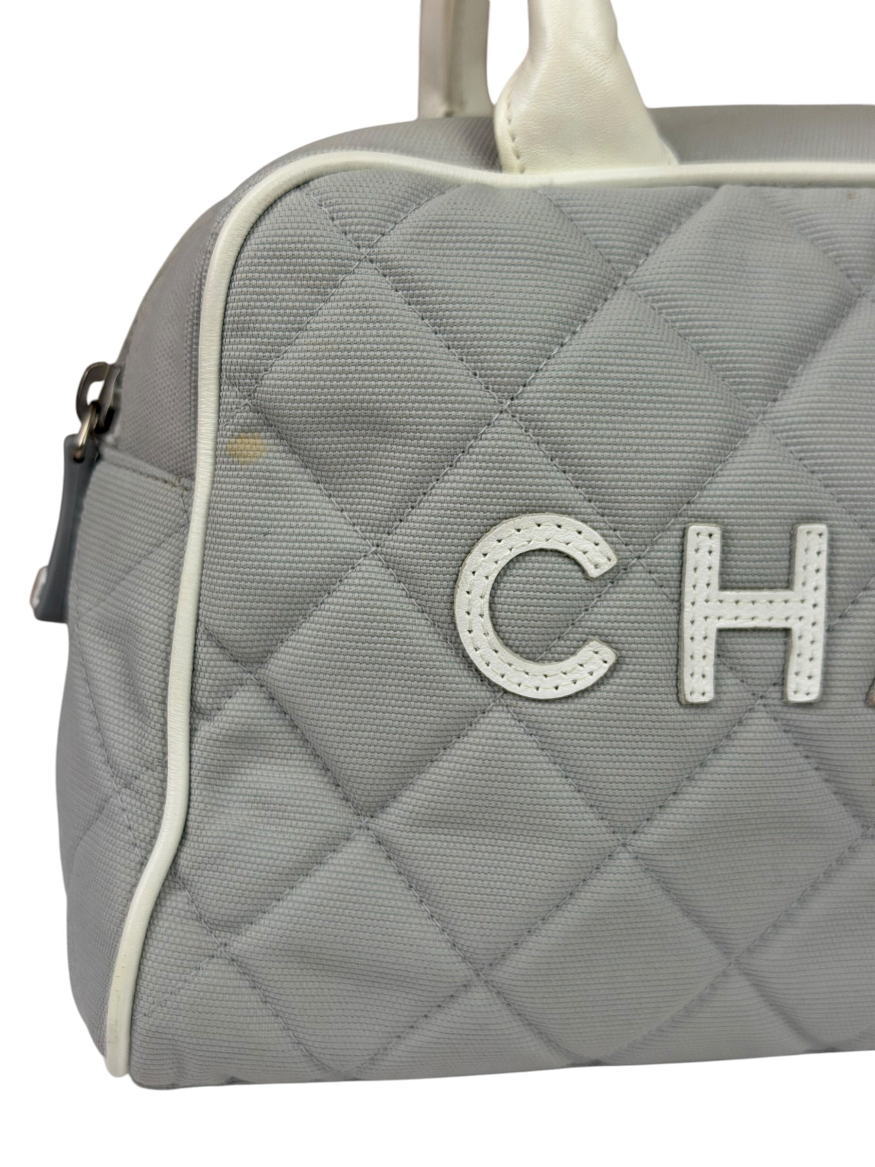 Chanel Grey Quilted Leather Trim Bowling Bag 2000