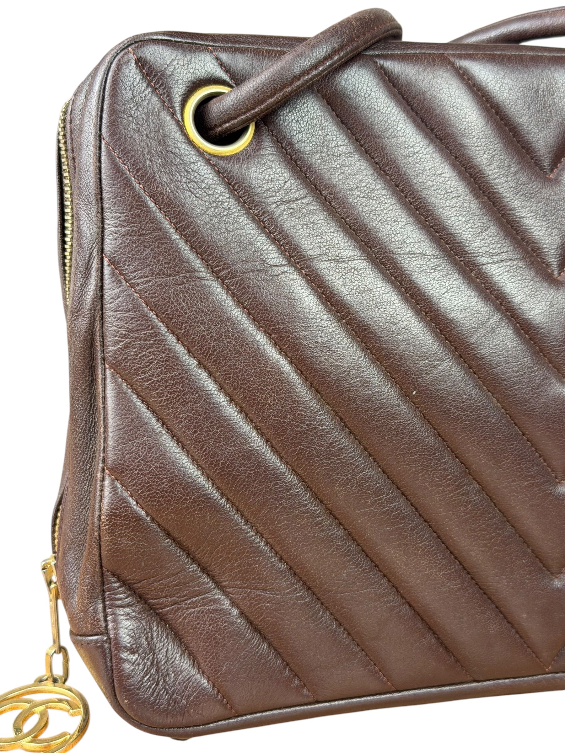 Chanel Burgundy Leather V Stitch Shoulder Bag 1990's