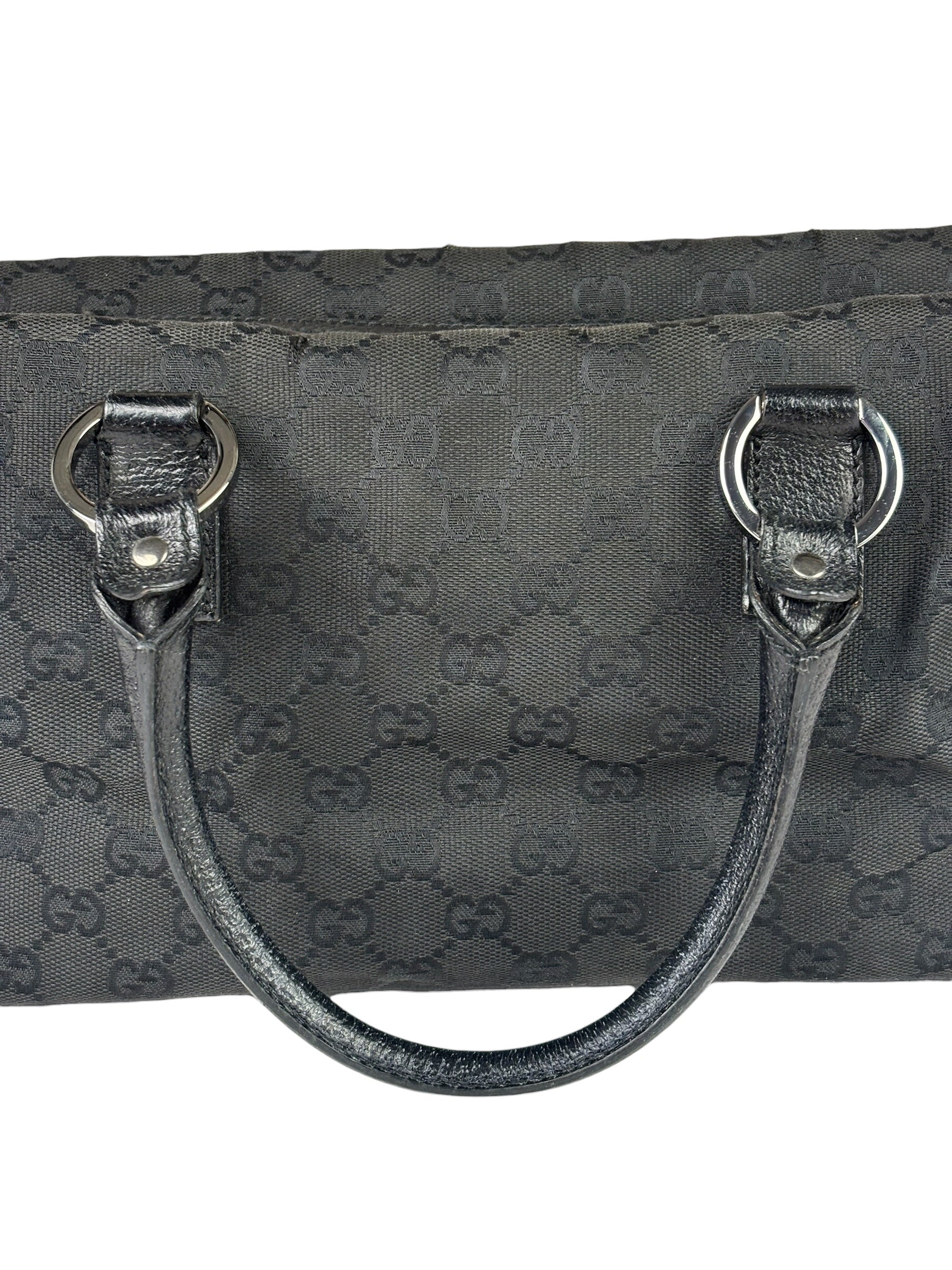 Gucci Black Leather Trim GG Top Handle Bag