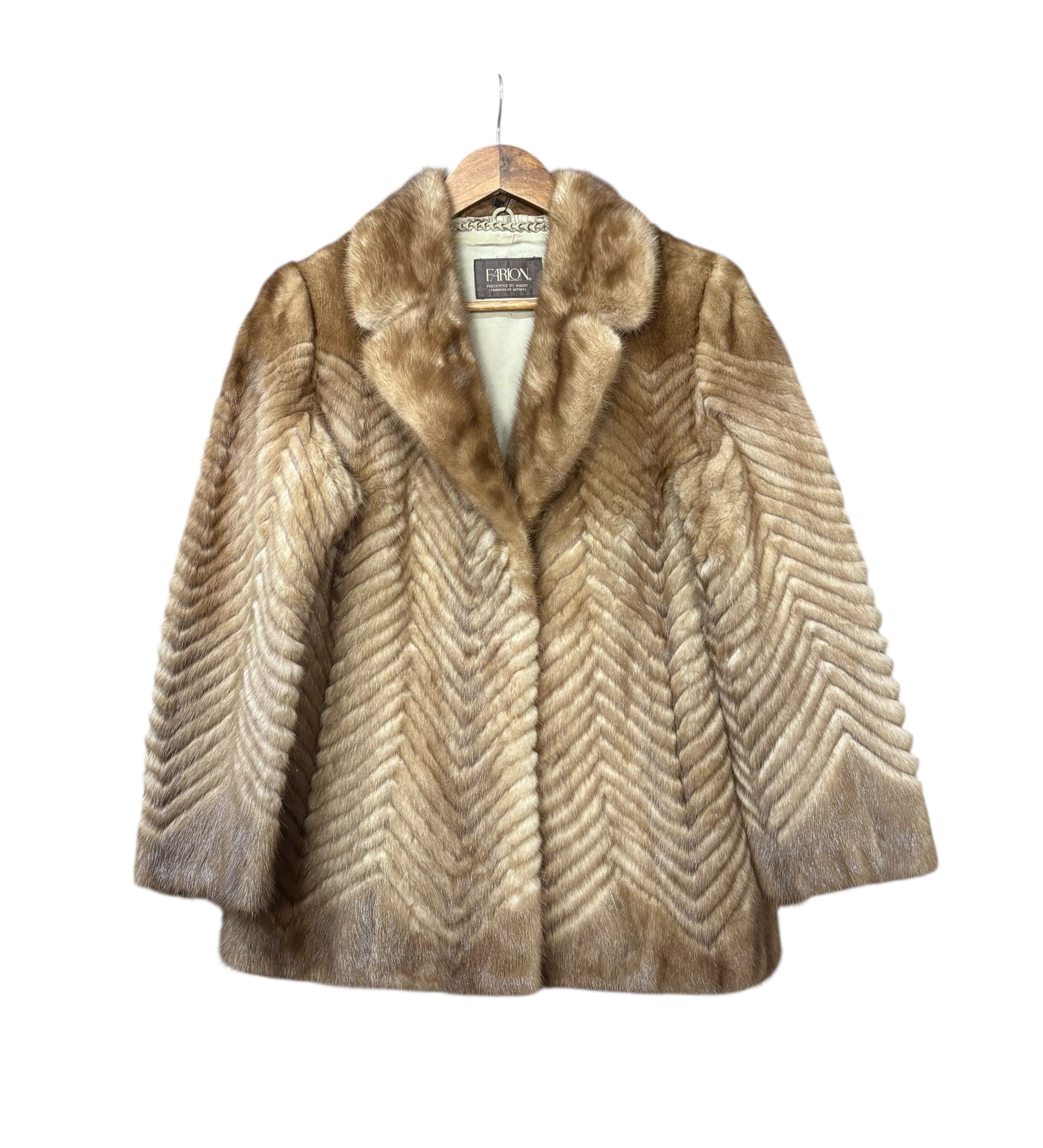 Farlon Vintage Brown Chevron Mink Fur Coat