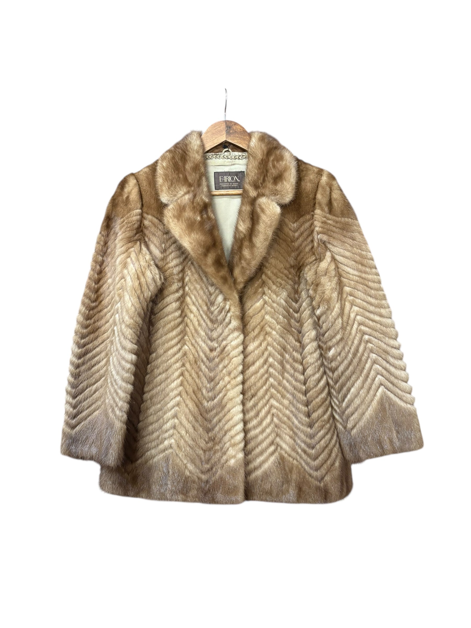 Farlon Vintage Brown Chevron Mink Fur Coat