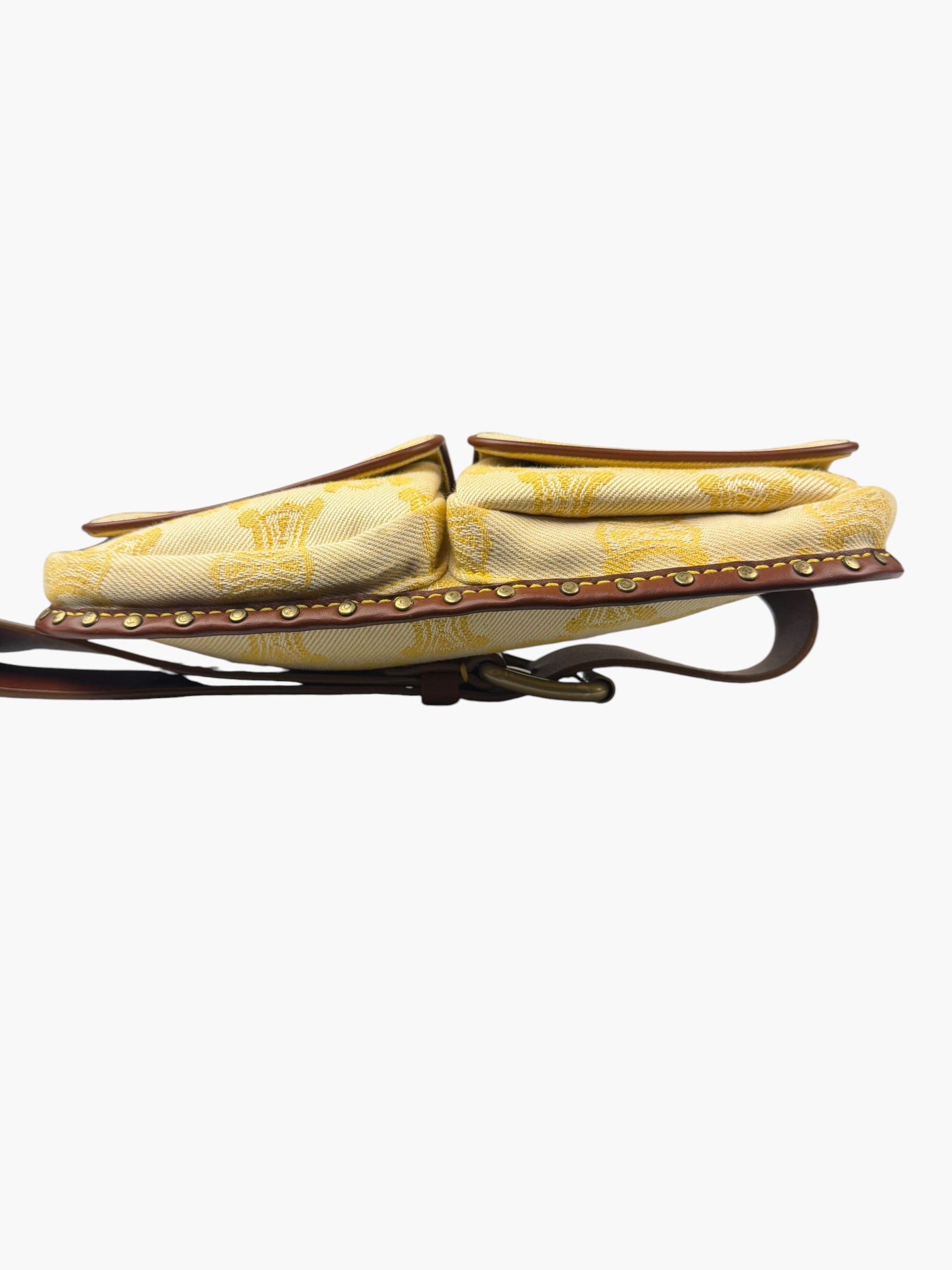 Celine Yellow/Brown Leather Trim Macadam Belt Bag