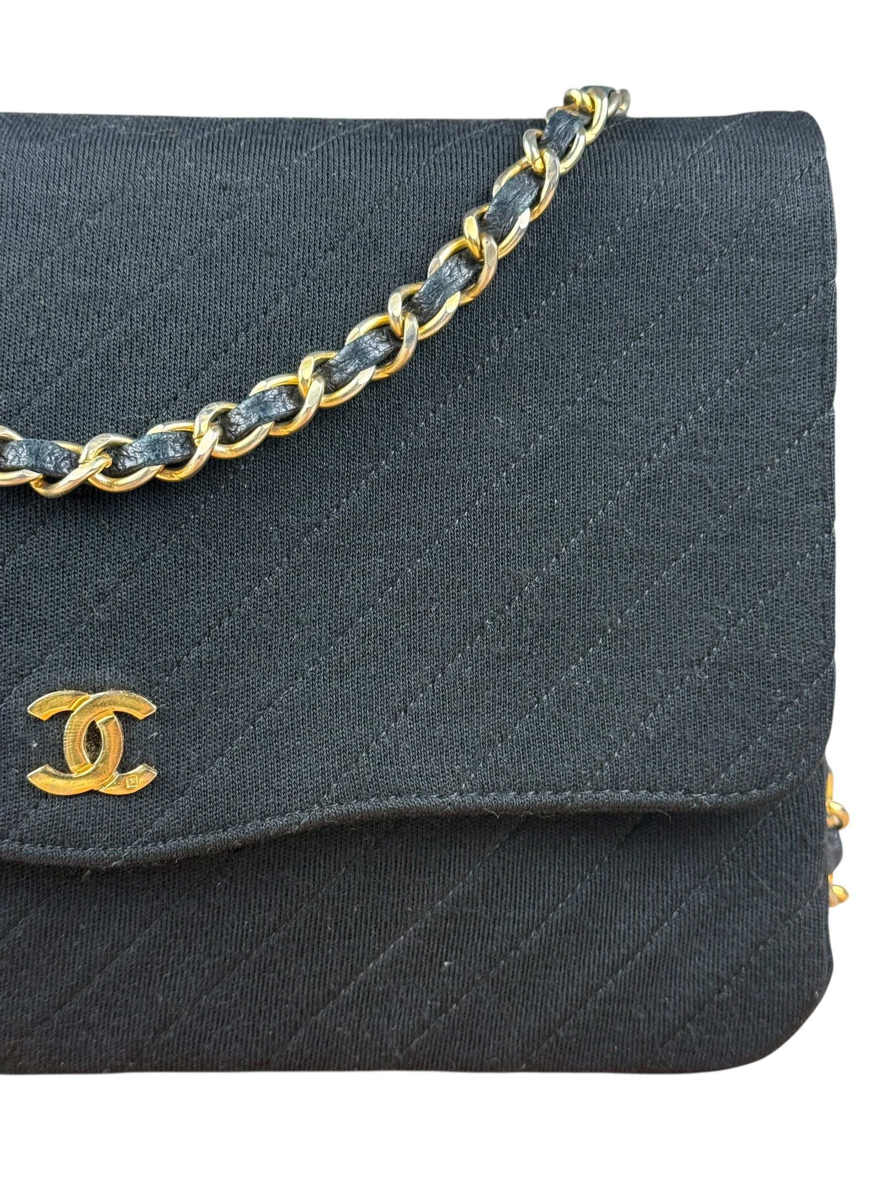 Chanel Vintage Black Cotton Quilted Flap Bag